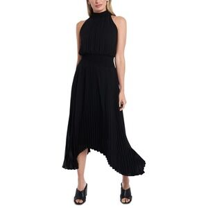 1.State Dress Womens XL Black Sleeveless Pleated Halter Midi NWT